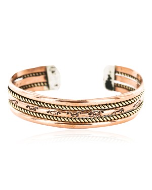 Handmade Horse Certified Authentic Navajo Pure Copper and Brass Native American Bracelet 12845-4