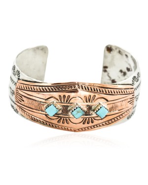 Handmade Horse Certified Authentic Navajo Pure Nickel Copper Native American Bracelet Natural Turquoise 12844-2