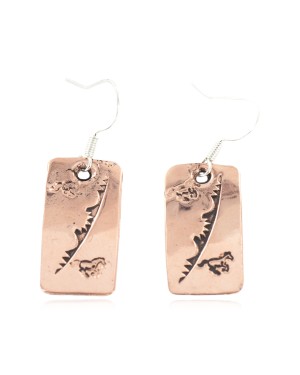 Handmade Horse Certified Authentic Pure Copper Navajo Native American Dangle Earrings 18170-9