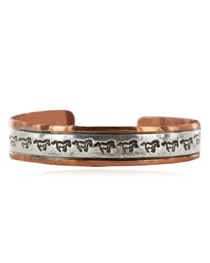 Handmade Horse Certified Authentic Roanhorse Navajo Pure .925 Sterling Silver Copper Native American Bracelet 12770-3