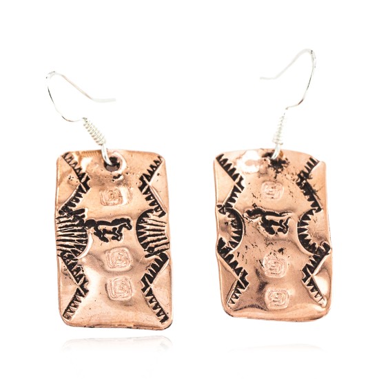 Handmade Horse Navajo Certified Authentic Native American Pure Copper Dangle Earrings 18170-11