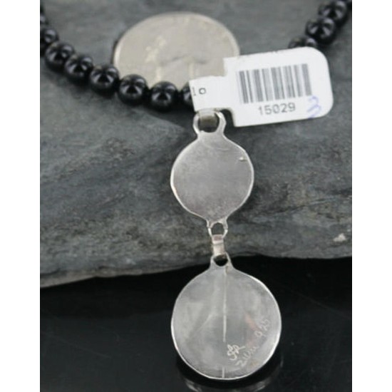 Handmade Inlaid Certified Authentic Zuni .925 Sterling Silver Natural Turquoise Native American Necklace 370919050185
