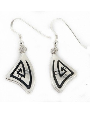 Handmade Kachina Certified Authentic Hopi .925 Sterling Silver Dangle Native American Earrings 12856-3