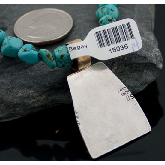 Handmade Kiva Certified Authentic Navajo .925 Sterling Silver and 12kt Gold Filled Turquoise Native American Necklace 390582579733