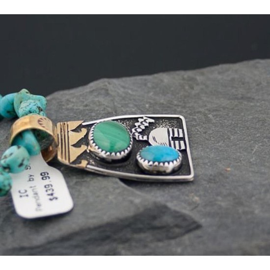 Handmade Kiva Certified Authentic Navajo .925 Sterling Silver and 12kt Gold Filled Turquoise Native American Necklace 390582579733