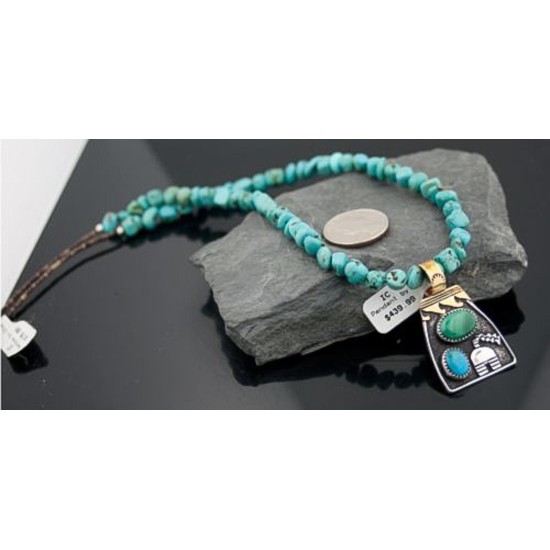 Handmade Kiva Certified Authentic Navajo .925 Sterling Silver and 12kt Gold Filled Turquoise Native American Necklace 390582579733