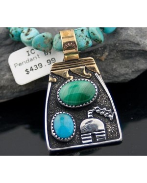 Handmade Navajo .925 Sterling Silver and 12kt Gold Filled Turquoise Necklace 390582579733