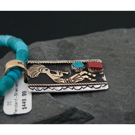 Handmade Kokopelli Certified Authentic Navajo .925 Sterling Silver 12kt Gold Filled Turquoise Native American Necklace 370845726676