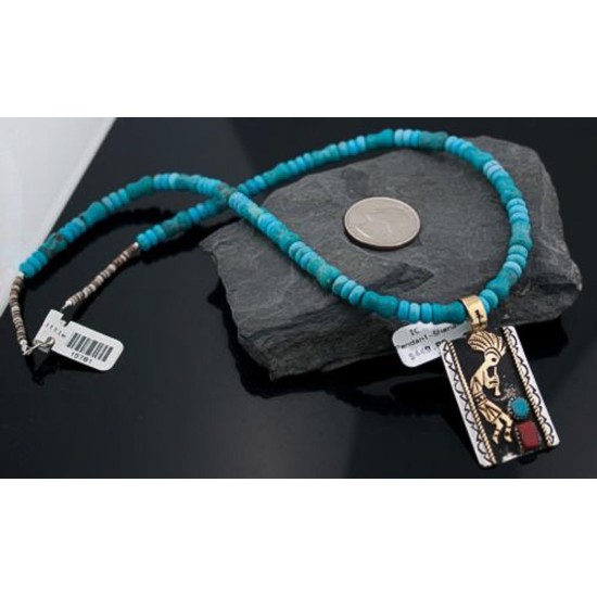 Handmade Kokopelli Certified Authentic Navajo .925 Sterling Silver 12kt Gold Filled Turquoise Native American Necklace 370845726676
