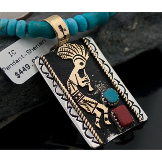 Handmade Kokopelli Certified Authentic Navajo .925 Sterling Silver 12kt Gold Filled Turquoise Native American Necklace 370845726676