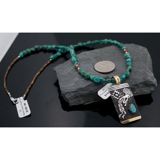 Handmade Kokopelli Certified Authentic Navajo .925 Sterling Silver 12kt Gold Filled Turquoise Native American Necklace 390611867855