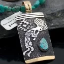 Handmade Kokopelli Navajo .925 Sterling Silver 12kt Gold Filled Turquoise Native American Necklace 390611867855