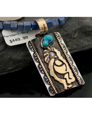 Handmade Kokopelli Certified Authentic Navajo .925 Sterling Silver 12kt Gold Filled Turquoise Native American Necklace 390617925300