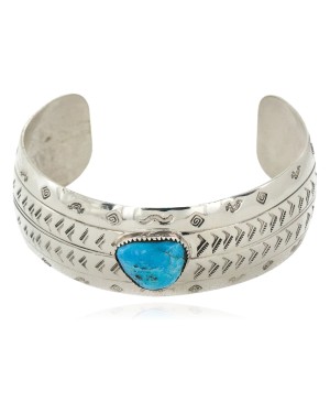 Handmade Kokopelli Certified Authentic Navajo Nickel Natural Turquoise Native American Bracelet 02 12784-11
