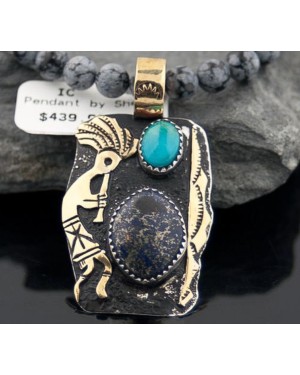 Handmade Kokopelli RARE Certified Authentic Navajo Native .925 Sterling Silver Gold Filled Turquoise Native American Necklace 390574096621