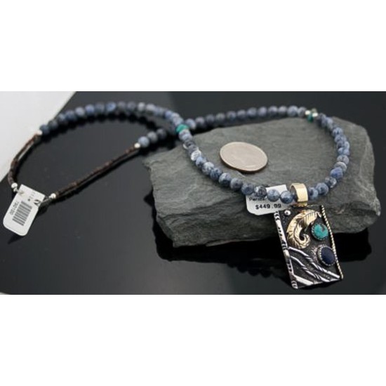 Handmade Leaf Certified Authentic Navajo .925 Sterling Silver 12kt Gold Filled Natural Turquoise 025 Native American Necklace 370808224524