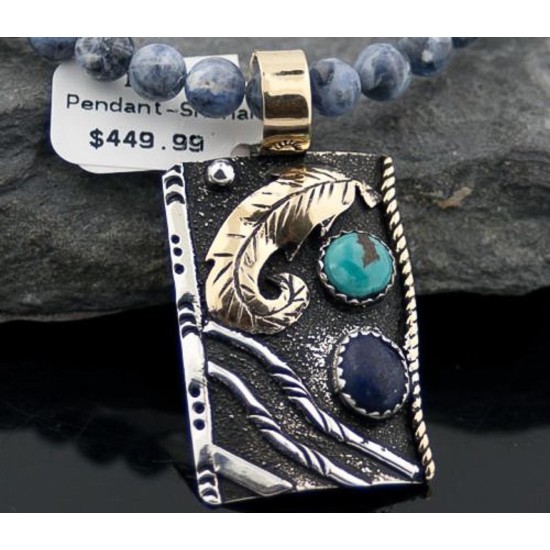 Handmade Leaf Certified Authentic Navajo .925 Sterling Silver 12kt Gold Filled Natural Turquoise 025 Native American Necklace 370808224524