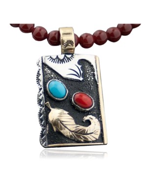 Handmade Leaf Certified Authentic Navajo .925 Sterling Silver 12kt Gold Filled Natural Turquoise Native American Necklace 370806673101