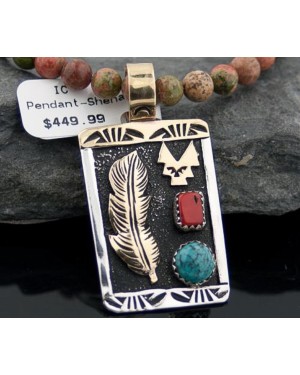 Handmade Leaf Certified Authentic Navajo .925 Sterling Silver 12kt Gold Filled Natural Turquoise Native American Necklace 370808640677