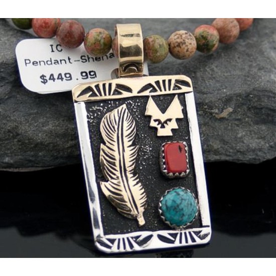 Handmade Leaf Certified Authentic Navajo .925 Sterling Silver 12kt Gold Filled Natural Turquoise Native American Necklace 370808640677