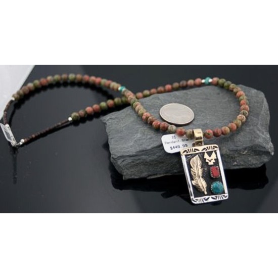 Handmade Leaf Certified Authentic Navajo .925 Sterling Silver 12kt Gold Filled Natural Turquoise Native American Necklace 370808640677