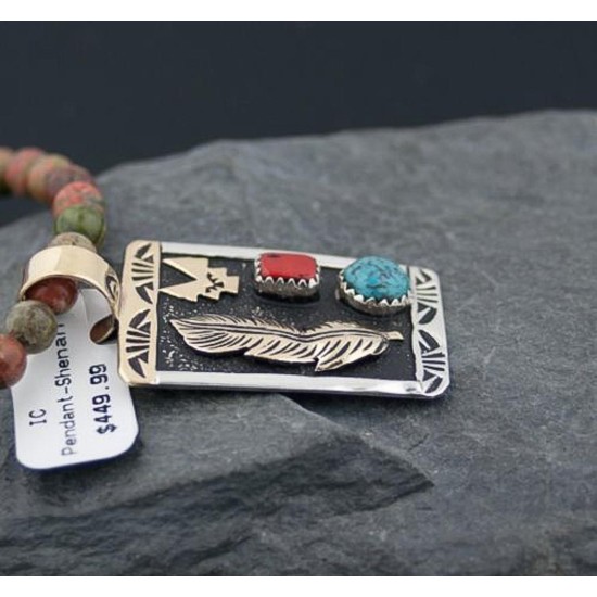 Handmade Leaf Certified Authentic Navajo .925 Sterling Silver 12kt Gold Filled Natural Turquoise Native American Necklace 370808640677