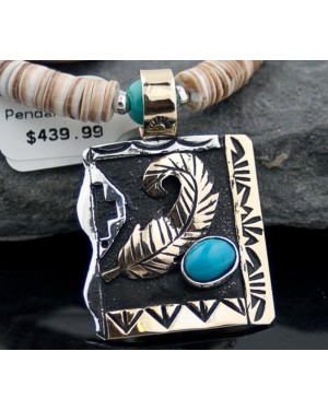 Handmade Leaf Certified Authentic Navajo .925 Sterling Silver 12kt Gold Filled Turquoise Native American Necklace 370804674123