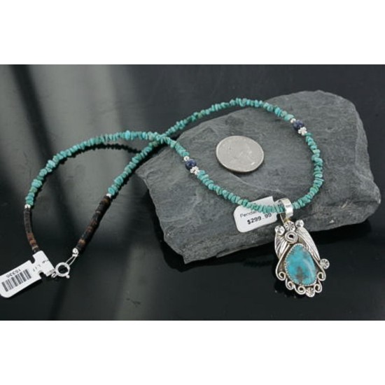 Handmade Leaf Certified Authentic Navajo .925 Sterling Silver Natural Turquoise Native American Necklace 370906128855