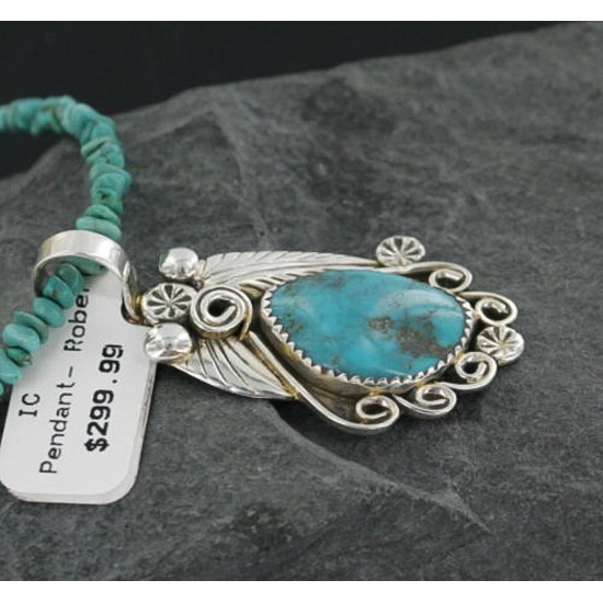 Handmade Leaf Certified Authentic Navajo .925 Sterling Silver Natural Turquoise Native American Necklace 370906128855