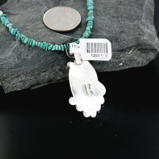 Handmade Leaf Certified Authentic Navajo .925 Sterling Silver Natural Turquoise Native American Necklace 370906128855