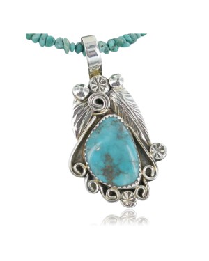 Handmade Leaf Certified Authentic Navajo .925 Sterling Silver Natural Turquoise Native American Necklace 370906128855