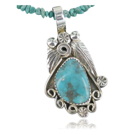 Handmade Leaf Certified Authentic Navajo .925 Sterling Silver Natural Turquoise Native American Necklace 370906128855