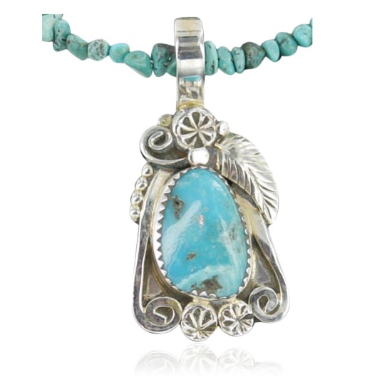 Handmade Leaf Certified Authentic Navajo .925 Sterling Silver Natural Turquoise Native American Necklace 370907919737