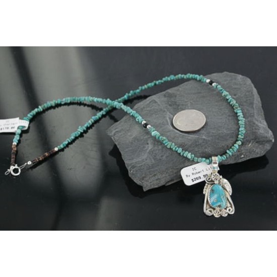 Handmade Leaf Certified Authentic Navajo .925 Sterling Silver Natural Turquoise Native American Necklace 370907919737