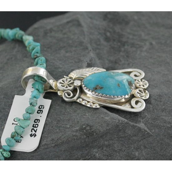 Handmade Leaf Certified Authentic Navajo .925 Sterling Silver Natural Turquoise Native American Necklace 370907919737