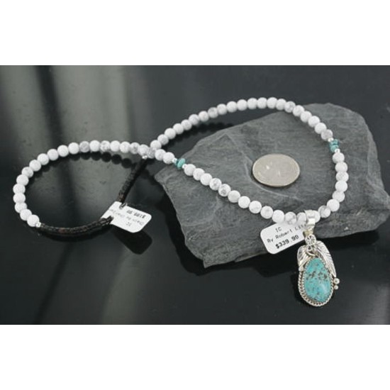 Handmade Leaf Certified Authentic Navajo .925 Sterling Silver Turquoise Native American Necklace 370909897471