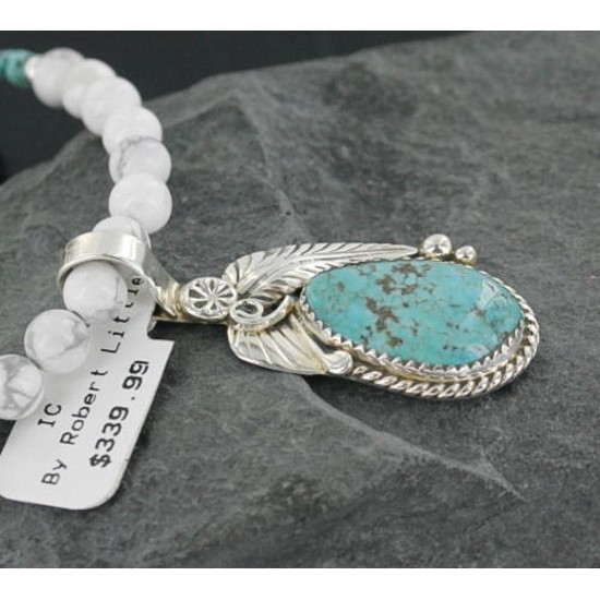 Handmade Leaf Certified Authentic Navajo .925 Sterling Silver Turquoise Native American Necklace 370909897471