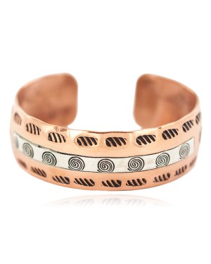 Handmade Maze Feather Navajo .925 Sterling Silver Certified Authentic Native American Pure Copper Bracelet 13097-9