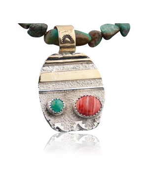 Handmade Mountain Certified Authentic Navajo .925 Sterling Silver 12kt Gold Filled Spiny Oyster and Turquoise Native American Necklace 370808224529