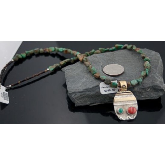 Handmade Mountain Certified Authentic Navajo .925 Sterling Silver 12kt Gold Filled Spiny Oyster and Turquoise Native American Necklace 370808224529