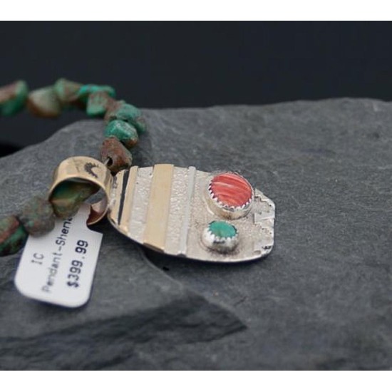 Handmade Mountain Certified Authentic Navajo .925 Sterling Silver 12kt Gold Filled Spiny Oyster and Turquoise Native American Necklace 370808224529