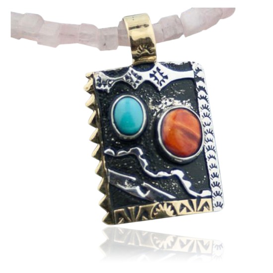 Handmade Mountain Certified Authentic Navajo .925 Sterling Silver 12kt Gold Filled Turquoise Native American Necklace 370806111332