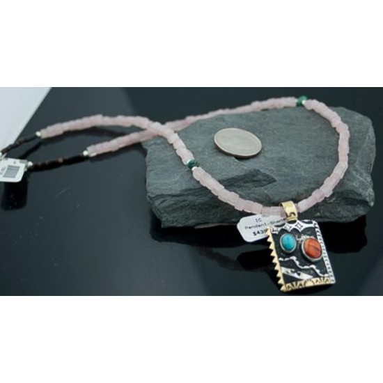 Handmade Mountain Certified Authentic Navajo .925 Sterling Silver 12kt Gold Filled Turquoise Native American Necklace 370806111332
