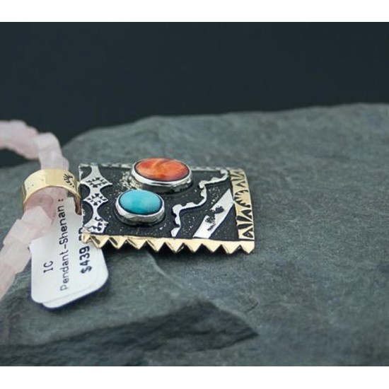Handmade Mountain Certified Authentic Navajo .925 Sterling Silver 12kt Gold Filled Turquoise Native American Necklace 370806111332