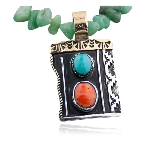 Handmade Mountain Certified Authentic Navajo .925 Sterling Silver 12kt Gold Filled Turquoise Native American Necklace 370811449551