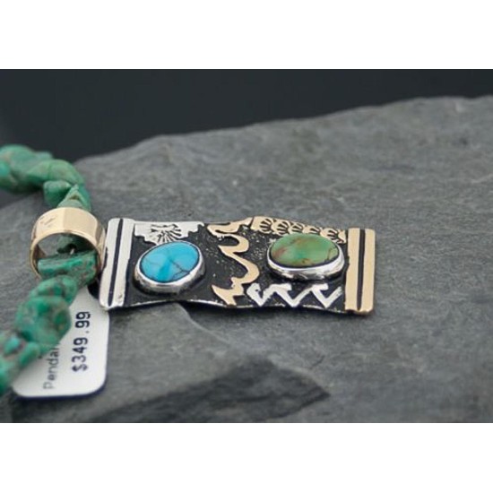 Handmade Mountain Certified Authentic Navajo .925 Sterling Silver 12kt Gold Filled Turquoise Native American Necklace 390572759520