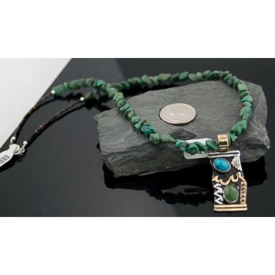Handmade Mountain Certified Authentic Navajo .925 Sterling Silver 12kt Gold Filled Turquoise Native American Necklace 390572759520