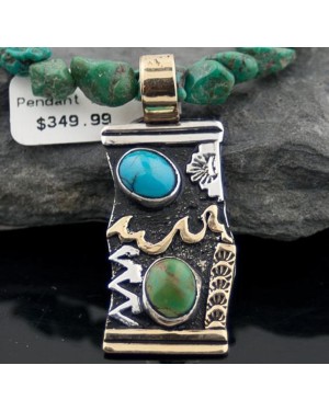 Handmade Mountain Certified Authentic Navajo .925 Sterling Silver 12kt Gold Filled Turquoise Native American Necklace 390572759520