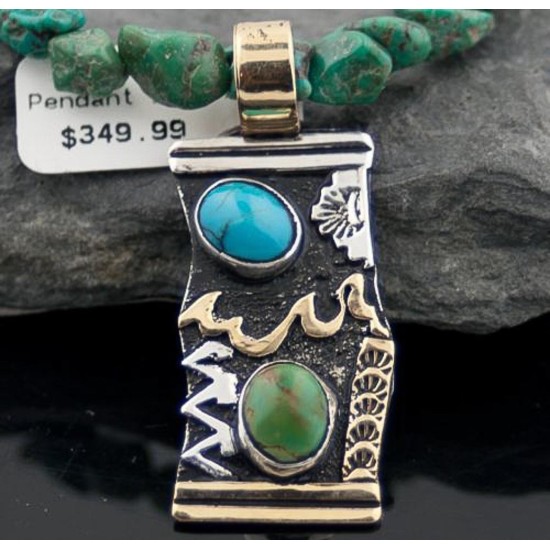 Handmade Mountain Certified Authentic Navajo .925 Sterling Silver 12kt Gold Filled Turquoise Native American Necklace 390572759520
