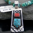 Handmade Mountain Certified Authentic Navajo Native .925 Sterling Silver Turquoise and Coral Native American Necklace 390566953327
